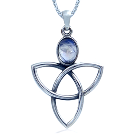 Natural Moonstone 925 Sterling Silver Triquetra Celtic Knot Pendant