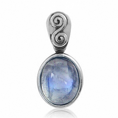 Natural Moonstone 925 Sterling Silver Swirl & Spiral Solitaire Pendant