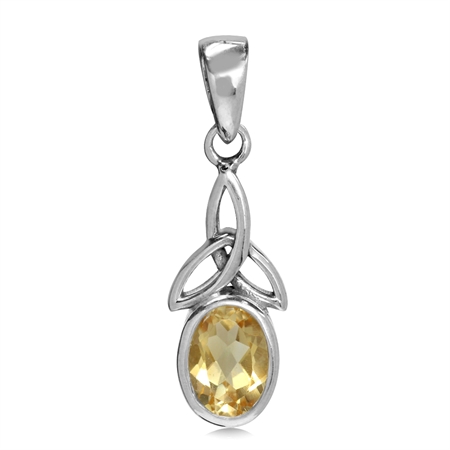 Natural Citrine White Gold Plated 925 Sterling Silver Triquetra Celtic Knot Pendant