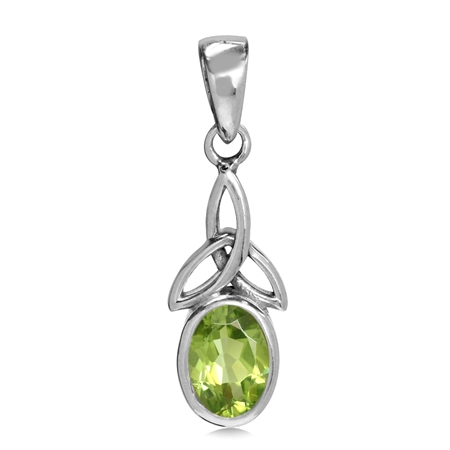 Natural Peridot White Gold Plated 925 Sterling Silver Triquetra Celtic Knot Pendant