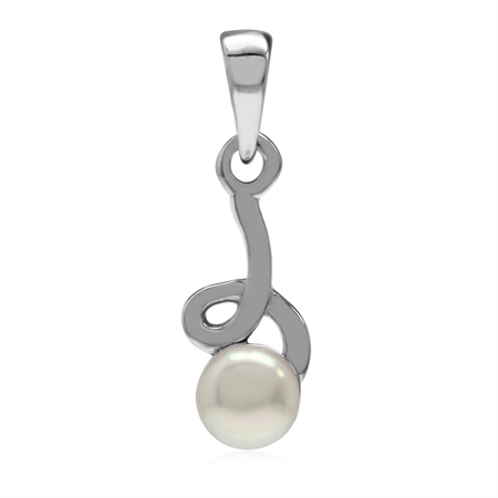 Cultured Freshwater Pearl White Gold Plated 925 Sterling Silver Knot Pendant