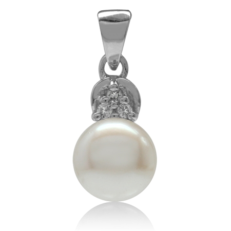 8MM Cultured Freshwater Pearl White Gold Plated 925 Sterling Silver Pendant