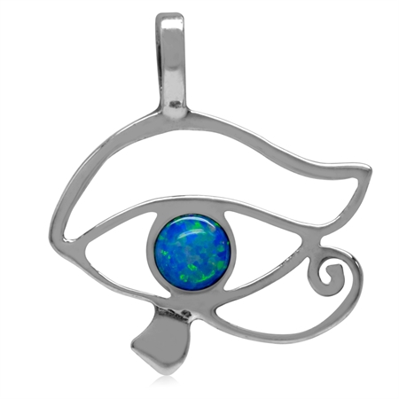4MM Round Shape Synthetic Opal 925 Sterling Silver Egypt Eye of Horus Symbol Pendant
