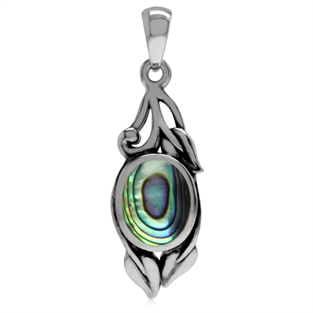 Abalone/Paua Shell 925 Sterling Silver Vintage Inspired Leaf Pendant