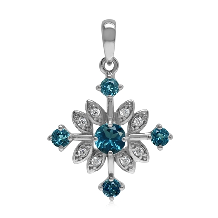 Genuine London Blue Topaz 925 Sterling Silver Snowflake Pendant