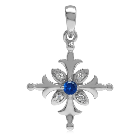 Synthetic Blue Sapphire 925 Sterling Silver Snowflake Pendant