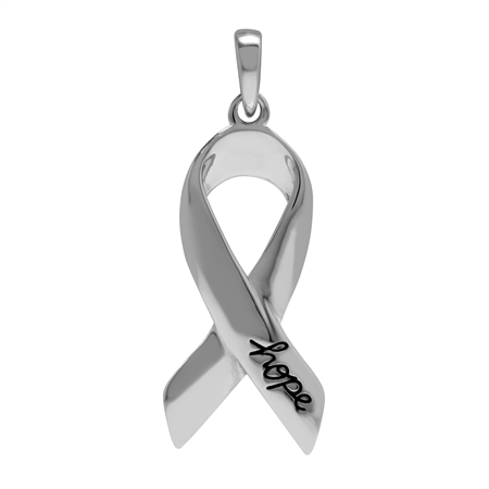 925 Sterling Silver Hope & Cancer Awareness Ribbon Pendant Charm