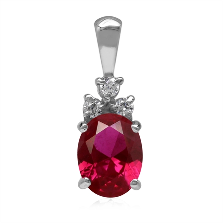 Synthetic 2.1 Ct Red Ruby 925 Sterling Silver Pendant July Birthstone Jewelry