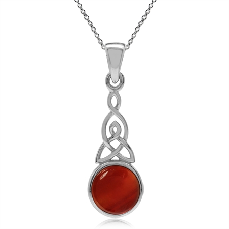Natural Carnelian 925 Sterling Silver Triquetra Celtic Knot Pendant w/ 18 Inch Chain Necklace