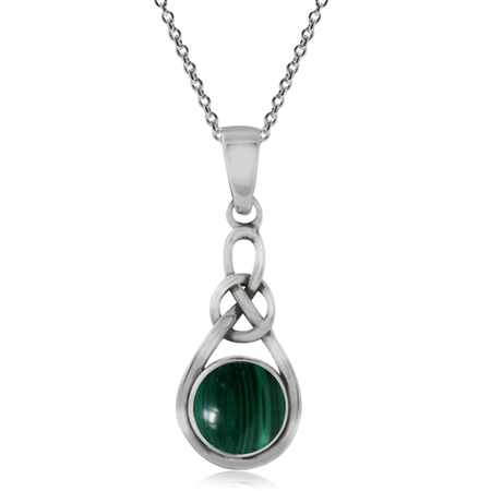 Created Malachite 925 Sterling Silver Celtic Knot Solitaire Pendant w/ 18 Inch Chain Necklace