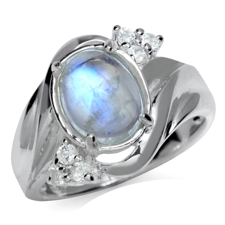 Natural Moonstone & White Topaz 925 Sterling Silver Glamorous Ring