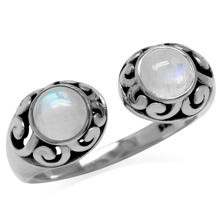 Natural Moonstone 925 Sterling Silver Filigree Open Front Ring