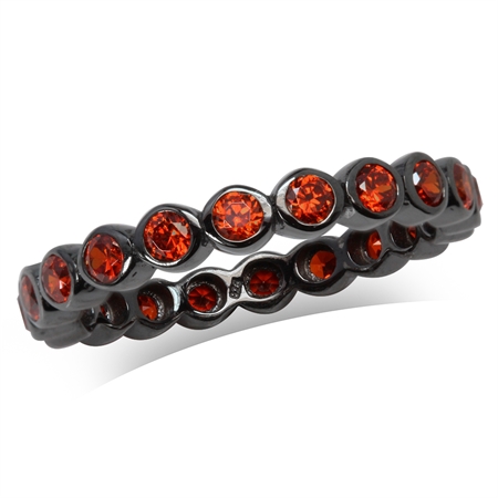 Orange CZ Black Rhodium Plated 925 Sterling Silver Eternity Stack/Stackable Ring