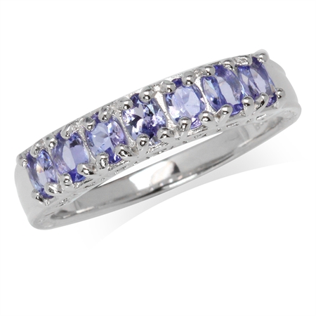 1.05ct. Genuine Tanzanite White Gold Plated 925 Sterling Silver Journey Ring