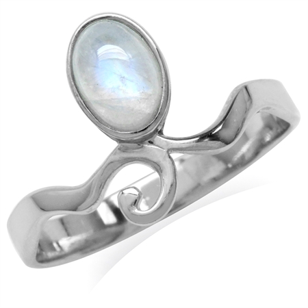 Natural Moonstone White Gold Plated 925 Sterling Silver Swirl Casual Ring