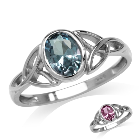 Simulated Color Change Alexandrite White Gold Plated 925 Sterling Silver Triquetra Celtic Knot Ring