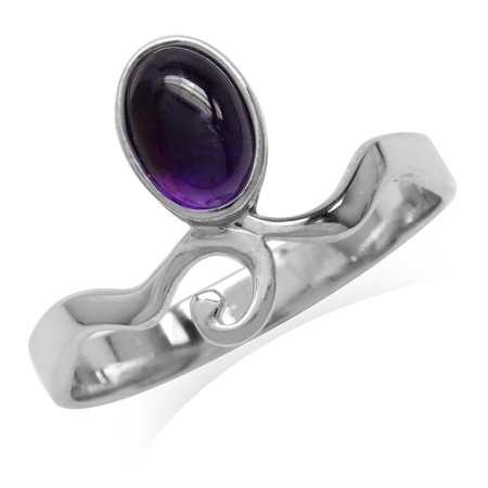 Cabochon Amethyst White Gold Plated 925 Sterling Silver Swirl Casual Ring