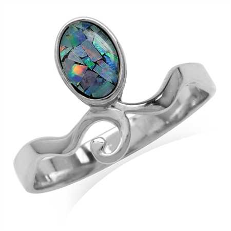 Mosaic Opal White Gold Plated 925 Sterling Silver Swirl Casual Ring