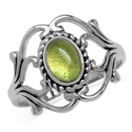 Cabochon Peridot 925 Sterling Silver Victorian Style Rope Ring
