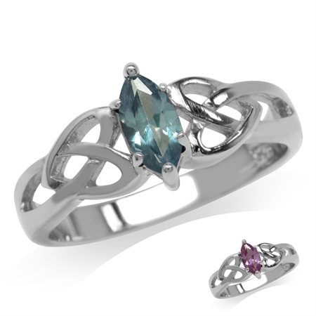 Simulated Color Change Alexandrite White Gold Plated 925 Sterling Silver Celtic Knot Heart Ring