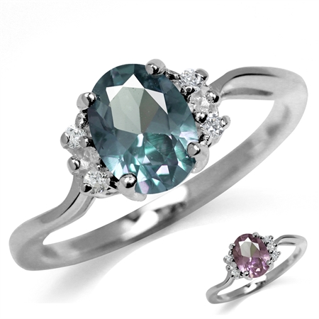 Simulated Color Change Alexandrite White Gold Plated 925 Sterling Silver Engagement Ring