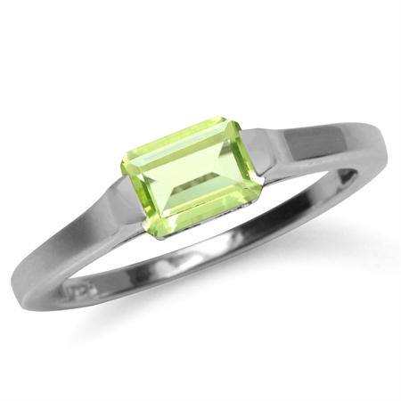 1.03ct. Natural Octagon Shape Peridot White Gold Plated 925 Sterling Silver Solitaire Promise Ring