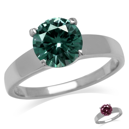 8MM Round Shape Simulated Color Change Alexandrite 925 Sterling Silver Solitaire Ring