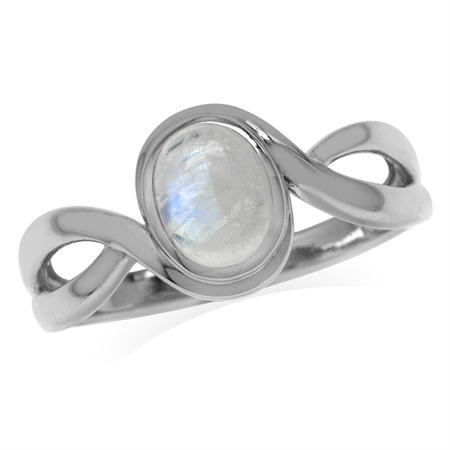 Natural Oval Shape Moonstone White Gold Plated 925 Sterling Silver Solitaire Casual Ring