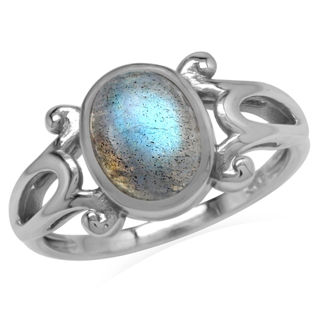 Genuine Labradorite 925 Sterling Silver Victorian Inspired Casual Ring