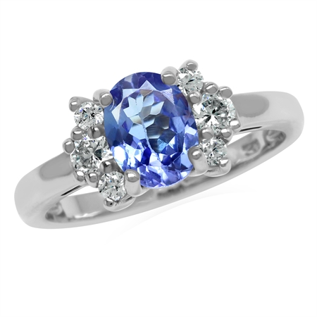 Genuine Oval 8x6 mm 1.1 Ctw Tanzanite and Topaz 925 Sterling Silver Engagement Ring