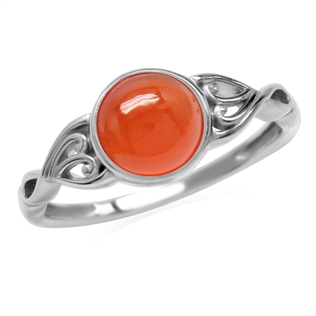 Geunine Orange Carnelian Stone 925 Sterling Silver Victorian Style Solitaire Ring