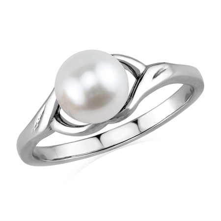 White Cultured Freshwater Pearl 925 Sterling Silver Promise Solitaire Ring
