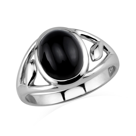 Natural Black Onyx 925 Sterling Silver Filigree Casual Solitaire Ring