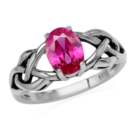 Create Pink Tourmaline Gemstone 925 Sterling Silver Celtic Knot Weave Solitaire Ring