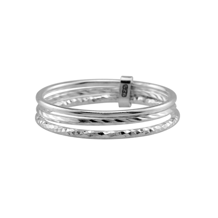 Set of 3 925 Sterling Silver Round Rope Diamond Cut Minimalist Thin Skinny Wire Handmade Stack Ring