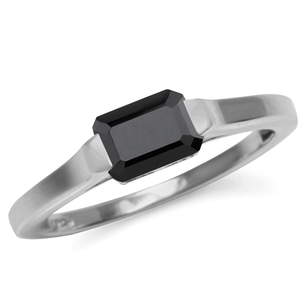 7X5mm Natural Octagon Shape Black Onyx 925 Sterling Silver East-West Solitaire Gemstone Ring