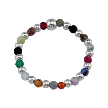 2MM Natural Multicolor Mixstone Bead 925 Sterling Silver Minimalist Stack/Stackable Adjustable Ring