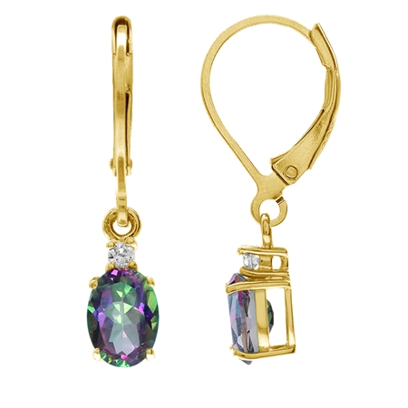 Petite Oval Genuine Mystic Fire Rainbow Topaz 18K Gold Plated 925 Sterling Silver Leverback Earrings