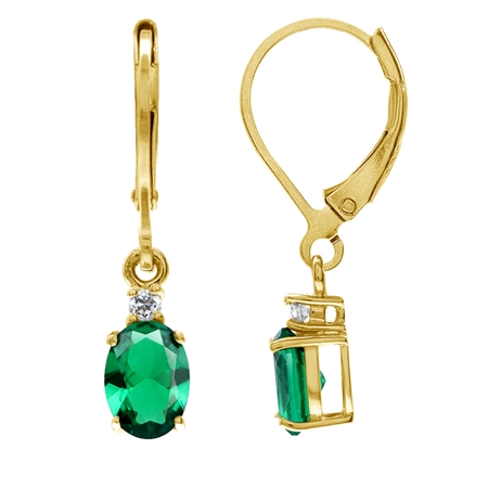 Petite 7X5mm Oval Created Nano Green Emerald 18K Gold Plated 925 Sterling Silver Leverback Earrings