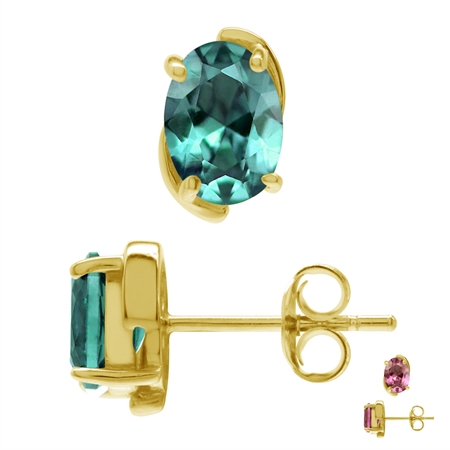 Created Color Change Alexandrite 18K Gold Plated 925 Sterling Silver Business Attire Stud Earrings