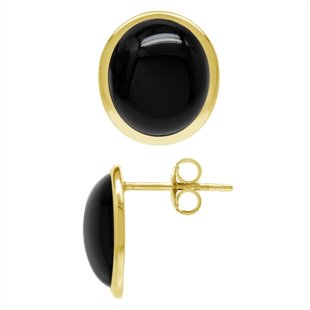 12X10mm Created Oval Shape Black Onyx 18K Gold Plated 925 Sterling Silver Stud Post Earrings