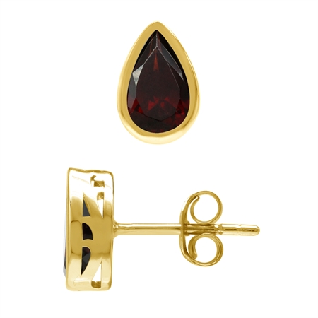 Natural Pear Shape Red Garnet 18K Gold Plated 925 Sterling Silver Business Attire Stud Earrings