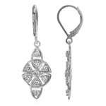 White Cubic Zirconia 925 Sterling Silver Filigree Triquetra Celtic Knot Leverback Earrings