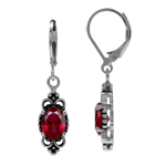 2.76 Ct Created Red Ruby 925 Sterling Silver Balinese Style Leverback Earrings
