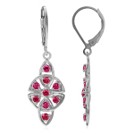 Simulated Red Ruby 925 Sterling Silver Filigree Triquetra Celtic Knot Leverback Earrings
