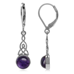 Cabochon Amethyst White Gold Plated 925 Sterling Silver Triquetra Celtic Knot Leverback Earrings