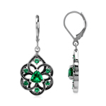 Created Nano Green Emerald 925 Sterling Silver Filigree Dangle Drop Leverback Earrings