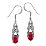 Created Red Ruby 925 Sterling Silver Celtic Knot Weave Dangle Hook Earrings