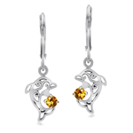Natural Citrine 925 Sterling Silver Dolphin Filigree Leverback Earrings