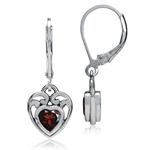 1.06ct. Natural Heart Shape Garnet 925 Sterling Silver Filigree Leverback Dangle Earrings